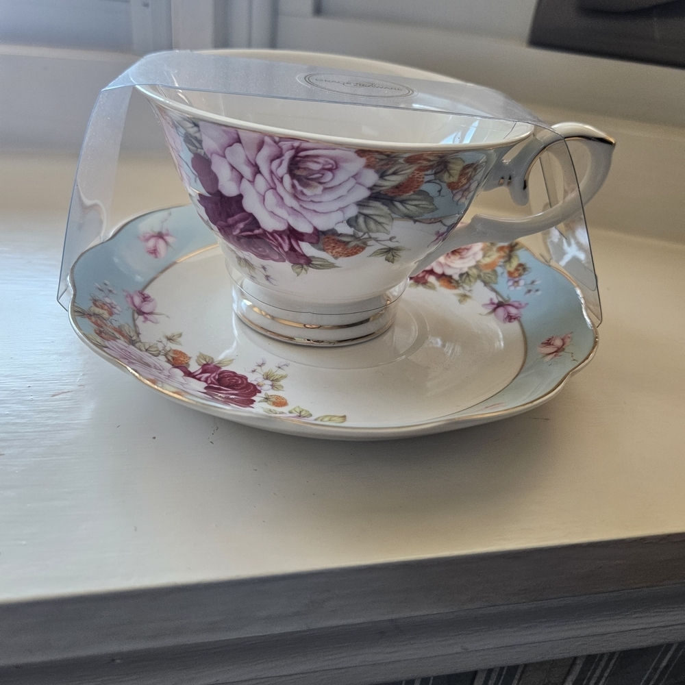 Floral Bone China Teacup and Saucer Set